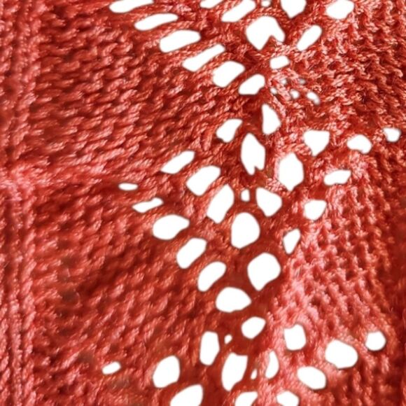 Cache Y2K Vintage 100% Tunisian Silk Sheer Open Knit Top Sz L Coral Boho Chic - Picture 6 of 11
